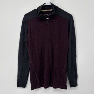 Smartwool Mens Small Gray Maroon 1/4 Zip Base Layer Thermal Merino Wool 250